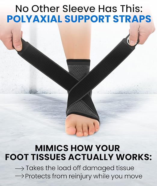 Ankle Compression Sleeve & Ankle Brace for Plantar Fasciitis Relief | Breathable arch support with adjustable straps for women & men; an Achilles tendonitis brace for running and work - 2 Sleeves