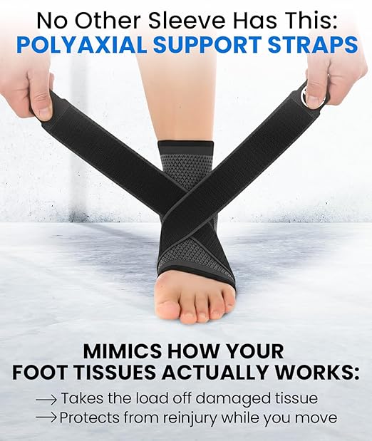 Ankle Compression Sleeve & Ankle Brace for Plantar Fasciitis Relief | Breathable arch support with adjustable straps for women & men; an Achilles tendonitis brace for running and work - 1 sleeve