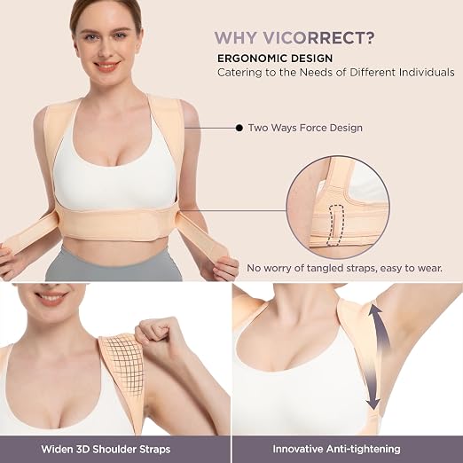 Posture Corrector for Women and Men, Adjustable Upper Back Brace for Clavicle Support and Providing Pain Relief from Neck, Shoulder, and Upper Back (Beige, Large/XLarge)