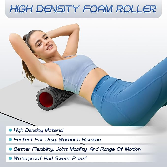 Krightlink 2-in-1 18" Foam Roller Set for Deep Muscle Massage | Foam Roller Trigger Point Release Back Roller for Fitness Relieves Muscle Pain Myofascial Pilates, Yoga (Black)