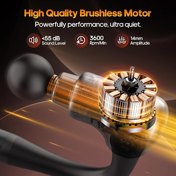 AERLANG Massager Gun with Heat Massage Gun with Extension Handle Fathers Day Gift for him Dad Back Massager Deep Tissue Muscle Massager Portable Percussion Massage Gun 10 Speeds& 7 Massage Heads | Muscle Massage Gun with Extension Handle Silent brushle...