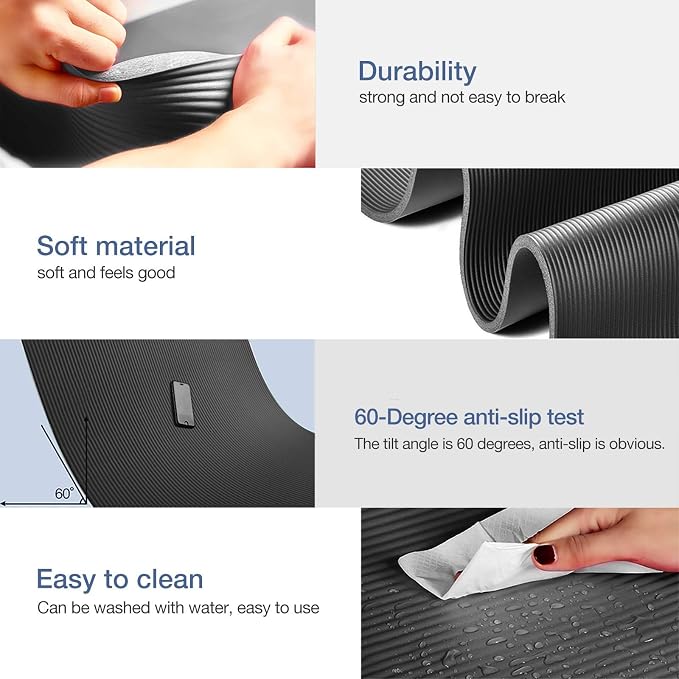 Gruper Yoga Mat Non Slip NBR Extra Thick Yoga Mat, 72"L x 32"/24"W x 0.6"/0.4"TH (185cm x 80cm/61cm x 15mm/10mm), Anti-Tear Exercise Mat with Carrying Strap and Bag, Workout Mats for Yoga, Pilates