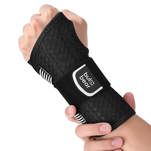 Carpal Tunnel Wrist Brace with Removable Splints, Breathable Wrist Support for Men & Women, Night & Work Support, Pain Relief, Tendonitis, Sprain, Rigid Hand Brace for Arthritis, Left Hand (L/XL, Black/Gray)