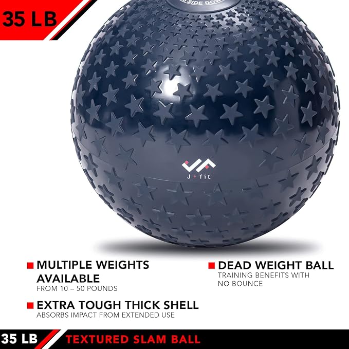 JFIT Slam Ball – Build Strength - Endurance & Power | Superior Grip | Sand-Filled Core | Indoor & Outdoor Use