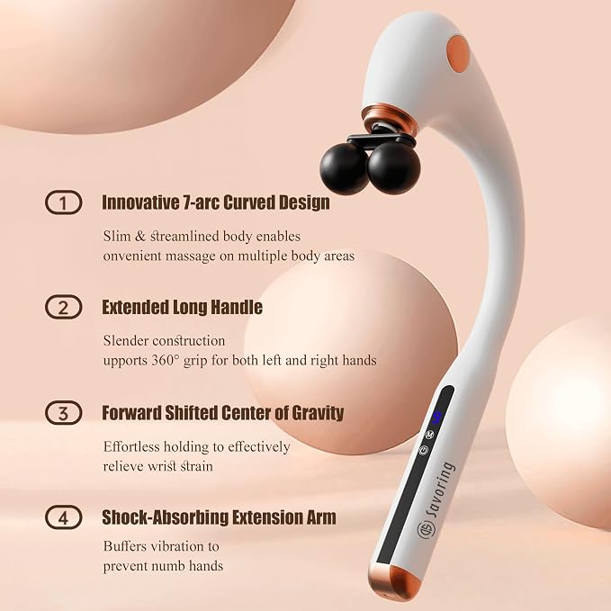 Massage Gun Deep Tissue, Handheld Back Massager with Extended Handle,6 Modes and 9 Speed