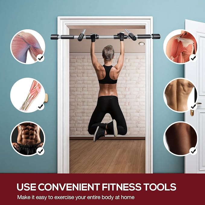 GYE Adjustable Doorway Pull-Up Bar, Heavy-Duty Steel, 440 lb Capacity | Heavy-duty steel frame, adjustable width, soft foam grips, ideal for home gyms, strength training and fitness workouts