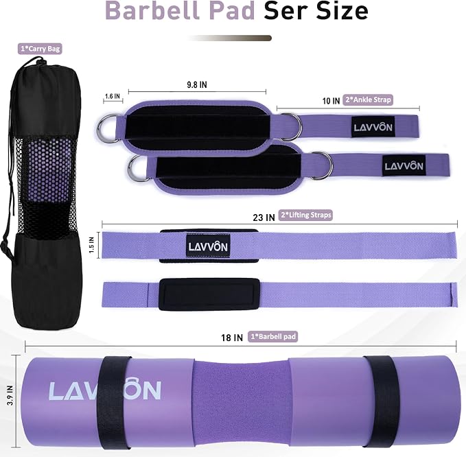 Barbell Pad Set - Hip Thrusts Pads for Squat&Lunges/Bench Press Bar Padding | Standard Olympic Weight Bar Foam Pad,Gym Accessories for Women with Bar Bad -With Ankle Straps,Wrist Straps for Weightlifting