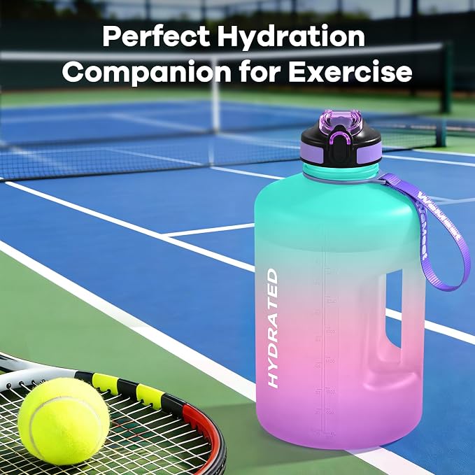 WEMEET Gallon Sport Water Jug with Time Marker and non-slip handle, Sports Motivational Water Bottle, Wide Mouth with Easy Clean Brush for Outdoor, Fitness, Gym