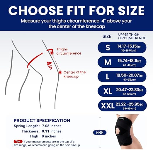JOMVD Knee Brace for Knee Pain, Meniscus Tear, Adjustable Knee Support with Side Spring Stabilizers for Meniscus Tear, ACL, Arthritis, Knee Pain Relief, Women and Men, Small