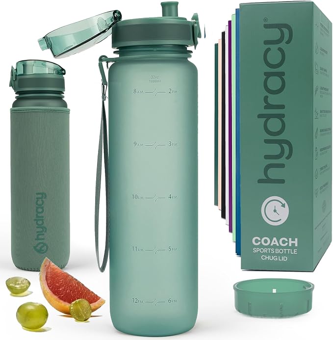 Hydracy Motivational Water Bottle with Time Marker & Fruit Infuser 32 oz | BPA-Free Tritan, Leakproof Flip-Top Lid,No-Sweat Sleeve,Carry Strap,Daily Intake Tracking for Gym,Sports,Outdoors