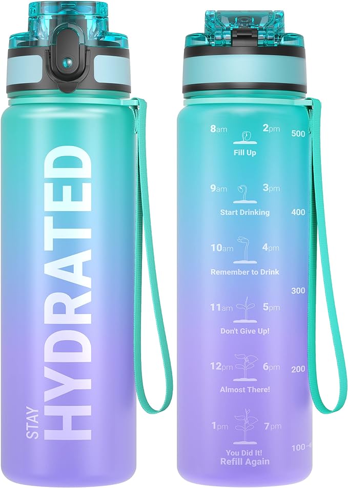 Sahara Sailor Water Bottle 17oz, Tritan Sports Bottle with Time Marker | Bpa Free, Leakproof Wide Mouth With Fast Flow Lid And Cleaning Brush, For Gym School Office Travel, 1 Count
