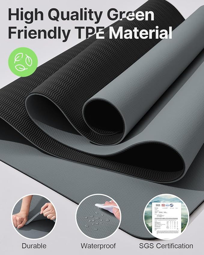 Yoga Mat,Non-Slip TPE Exercise Mat(1/4 Inch) for Pilates, Fitness & Barefoot Workouts, Home Gym Studio with Strap & Bag