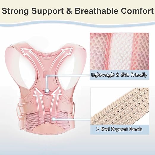 Kids Back Brace Posture Corrector for Boys Girls Teen Youth, Adjustable Upper Back Straightener Lumbar Support Belt for Children Teenager Hunchback Scoliosis Pain Relief Spine Corrector, Pink Large