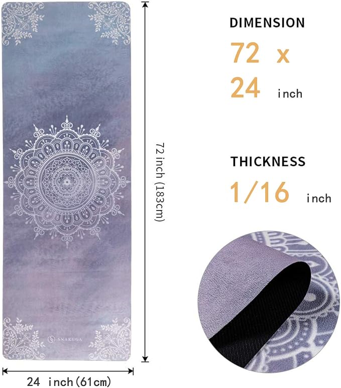 Travel Yoga Mat, Non Slip Exercise Suede Mat with Carry Bag, All-Purpose Fitness Mat with High Density Anti-Tear Surface for Women, Ideal for Pilates Workout (72'' x 24'' x 1.5mm Thick)