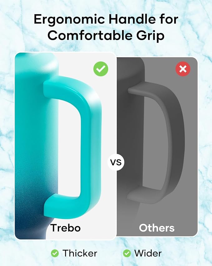 Trebo Insulated Water Bottle 40 oz Fits in Car Cup Holder with Side Handle | Stainless Steel Metal Tumbler with Straw Spout Lids, Triple-Wall Vacuum Copper Plated, Cold 48 Hrs Hot 24 Hrs for Travel, Gym
