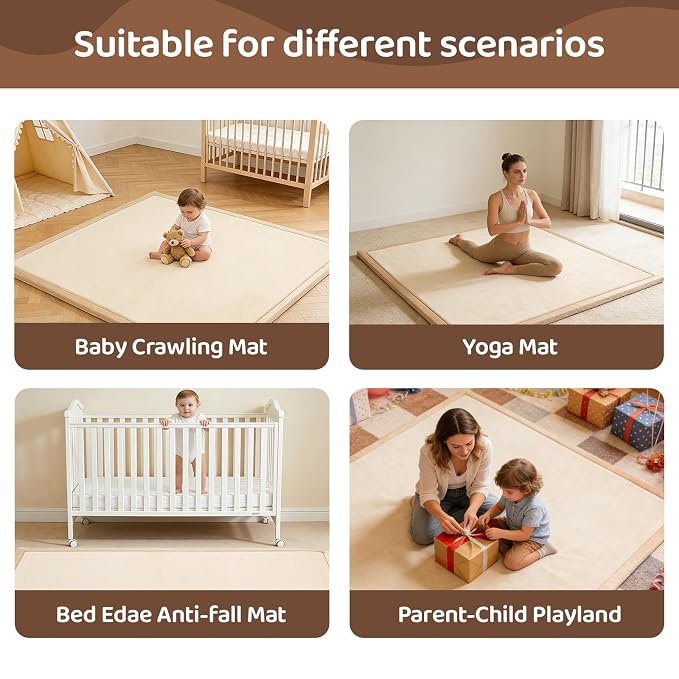 Baby Play Mat for Floor, 79'' x 59'' Thicken Foam Soft Padded Playmat for Tummy Time, Playpen Mat for Toddlers Infant Kids, Water-Repellent Coral Velvet, Non-Slip Bottom Safe for Crawling (Brown)