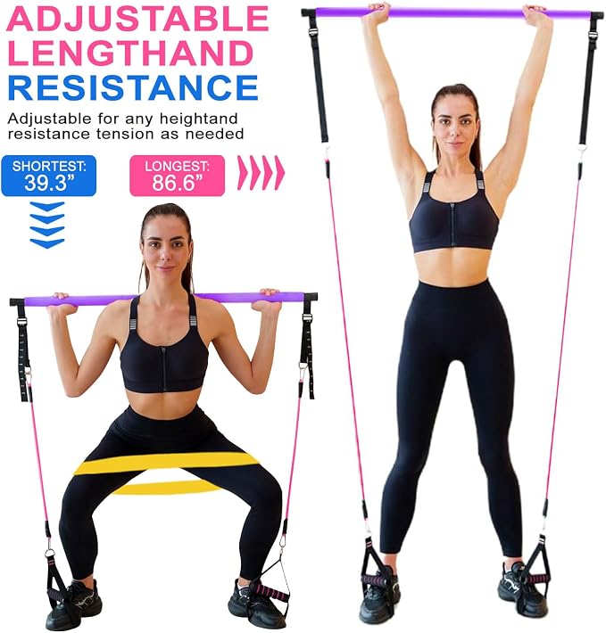 Bbtops Pilates Bar Kit with Resistance Bands,Pilates Bar with Stackable Bands Workout Equipment for Legs,Hip,Waist and Arm,Exercise Fitness Equipment for Women & Men Home Gym Yoga Pilates