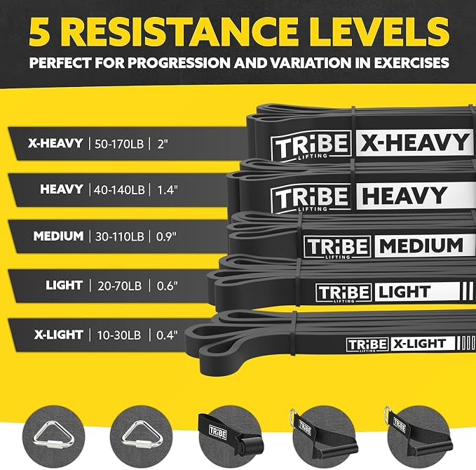 Long Resistance Bands Set, 5 Pull Up Assistance Bands for Working Out | 5 resistance levels, natural latex construction, exercise bands for strength training, stretching and physical therapy
