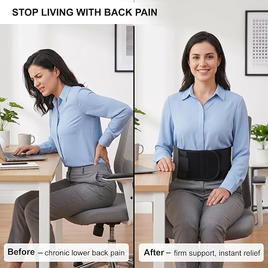 Back Brace for Women Lower Back Pain, Lumbar Support Belt | Wide Lumbar Support Belt, 5 Removable Metal Stays, Lightweight Breathable Back Brace, Sciatica & Disc Relief (M:33"-37")