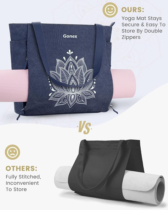 Gonex Yoga Mat Bag with Zipper Mat Carrier Canvas Gym Tote | Durable Canvas, Zipper Closures Prevent Slipping, Quick Access, Bottle Holder, Fits Yoga Blocks, Gym & Travel Use