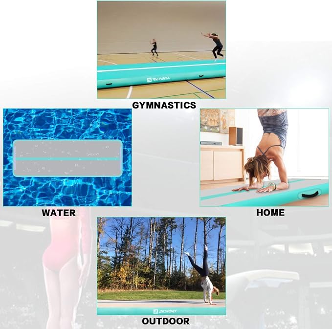 AKSPORT Gymnastics Air Mat Tumble Track Tumbling Mat Inflatable Floor Mats with Air Pump for Home Use/Tumble/Gym/Training/Cheerleading/Parkour/Beach/Park/Water