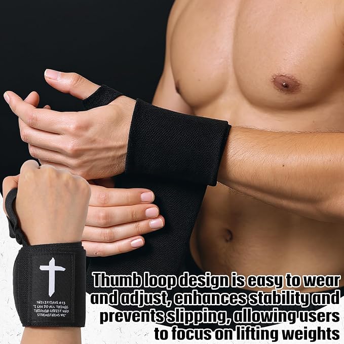 Simgoing Cross Faith 25" Wrist Wraps for Weightlifting, Wrist Straps for Men and Women, Straps Support with Heavy Duty Thumb Loop Wrap for Powerlifting, Strength Training, Bodybuilding