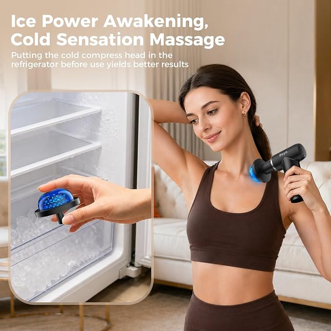 Beyn Hot and Cold Massager Gun with Detachable Extended Handle, 6 Massage Heads & LCD Display - Deep Tissue Massager for Neck Back Body Muscle Pain Relief