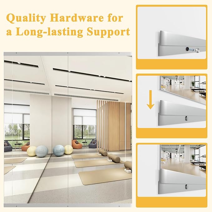 Home Gym Mirror, 57''X24''-2PCS Large Yoga Mirror, Frameless Full Length Mirrors for Fitness, Tempered Glass, Wall Mounted for Dance Studio, Garage