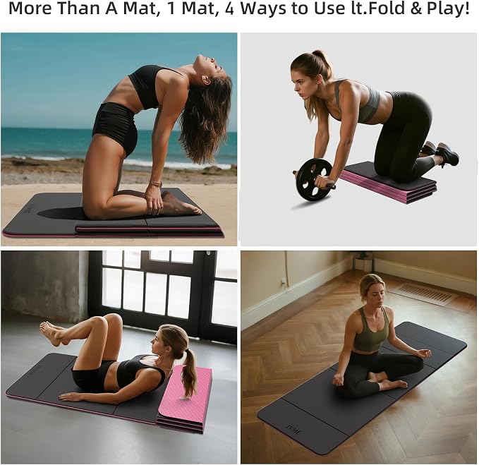 LVME Foldable Yoga Mat, 71"x24"x1/3" Thick(8mm), Non Slip Exercise Mat | SGS Certified POE, Fitness Travel Mat, Easy To Store, Foldable for Exercise, Yoga, Pilates, Home Workouts
