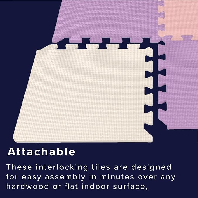 We Sell Mats 3/8" Thick Multipurpose EVA Foam Exercise Floor Mat, 12"x12" Interlocking Kid-Friendly Tiles, Anti-Fatigue for Home, Gym, Playpens, Classrooms