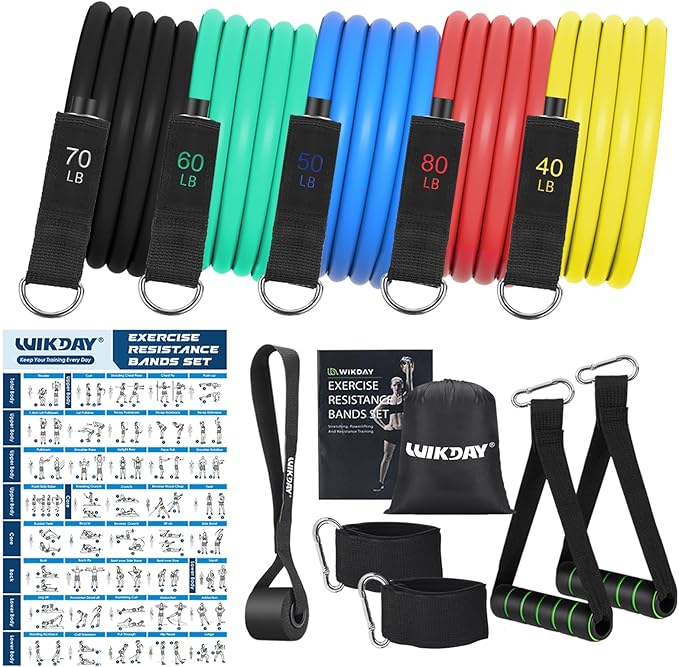 WIKDAY Exercise Resistance Bands with Handles for Working Out Workout Bands Set with Door Anchor for Physical Therapy, Yoga, Pilates