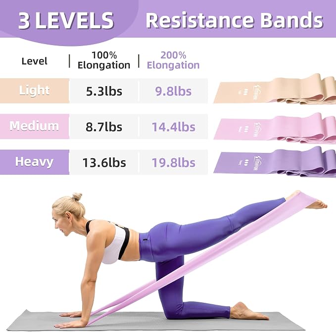 Stretch Bands for Exercise, Resistance Bands for Working Out, Exercise Bands for Physical Therapy, Pilates, Rehab, Stretch, Strength Training and Yoga Starter Set