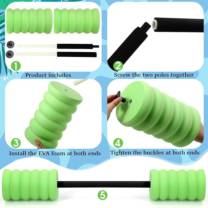 Soulchen Long Aquatic Exercise Dumbbells Pool Exercise Foam Water Weights Dumbbell Aquatic Pool Barbells with High Density EVA Foam for Swim Water Aerobics Workouts Loss
