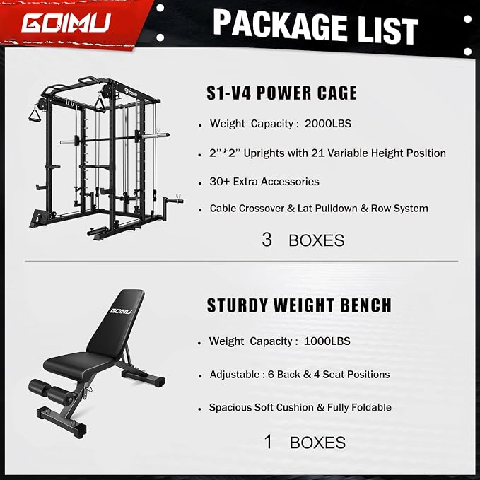 S1-V4 Smith Machine, 2000LBS Power Cage with Cable Crossover System, All-in-One Squat Rack with Smith Bar, Strength Training Equipment for Home Gym