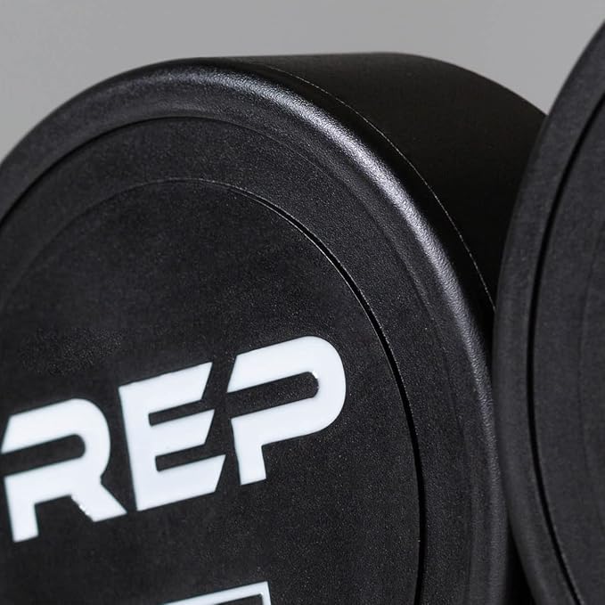 REP Fitness Urethane Coated Round Dumbbells, 5 to 100 lbs, Singles or Pairs, With or Without Rack, Steel Core, Rubber Encased, Chrome Handles, Professional Weights for Home Gym Strength Training