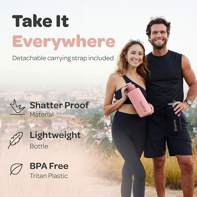 Hydracy 2L Large Water Bottle, Shatterproof, BPA Free Tritan Plastic, Leakproof, Zero Condensation, With Detachable Carry Strap, Spillproof Lid, Convenient Silicon Spout, Ideal for Gym, Yoga | Leakproof,BPA Free,No Sweat Neoprene Sleeve,Carry Strap,Dai...
