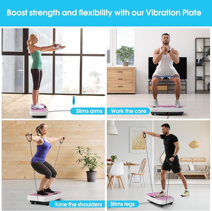 SoftGym Vibration Plate Exercise Machine for Lymphatic Drainage & Fitness | Quiet Heavy Duty 450lbs Capacity Platform, 120 Speeds Shake Machine with Resistance Bands for Home Muscle Activation