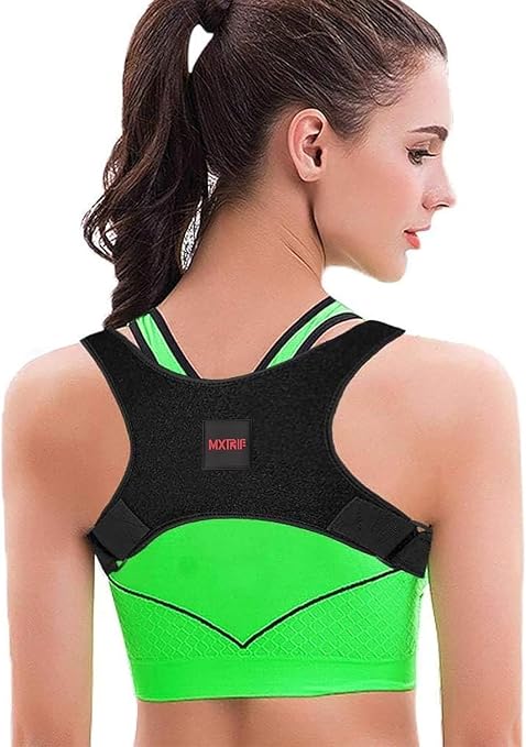Posture Corrector for Women and Men, Adjustable Back Brace for Spine Alignment and Posture Support, Upper Back Pain Relief, Comfortable and Effective Back Brace for Better Posture Medium Inky Black