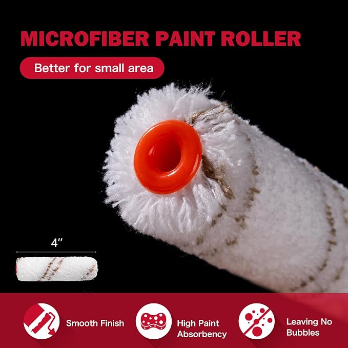 Mister Rui Mini Paint Roller Kit-13 Piece, Small Roller Paint Brush & Frame | 4-Inch Microfiber Paint Rollers, Paint Tray with 3 Liners, Ergonomic Handle for Painting Wall, Cabinets, Trim, and Touch-Ups