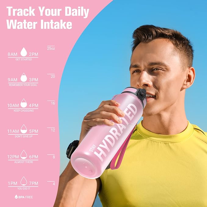 Sahara Sailor Water Bottle 25oz, Tritan Sports Bottle with Time Marker | Bpa Free, Leakproof Wide Mouth With Fast Flow Lid And Cleaning Brush, For Gym School Office Travel, 1 Count