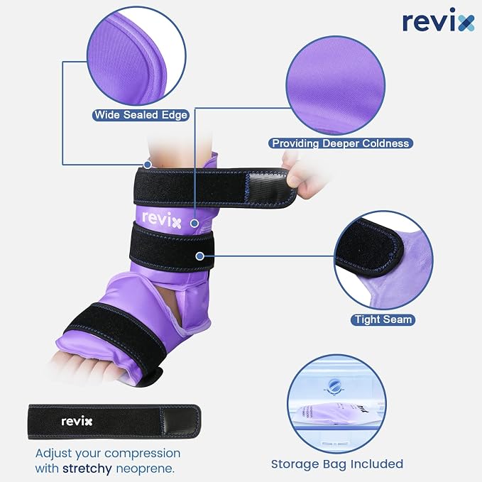 REVIX Ankle Ice Pack Wrap, Reusable Foot Cold Pack, Purple | Ankle Ice Wrap with Soft Plush Lining, Flexible Gel for Plantar Fasciitis, Achilles Tendonitis & Post-Workout Recovery