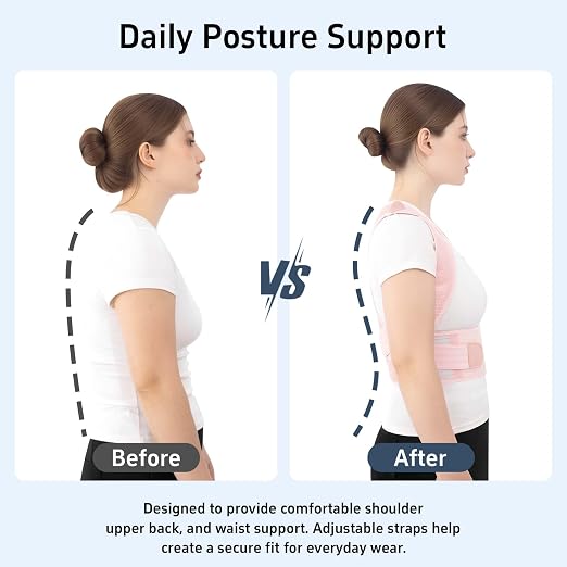 Posture Corrector for Women and Men Full Back Support Brace Adjustable Breathable Full Back Shoulder Straightener for Scoliosis (Pink, XX-Large)