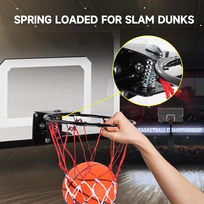 GSE Over-The-Door Basketball Hoop with Basketball & Pump, for Home & Office | Wall-Mounted Basketball Hoop Complete Accessories, Clear Impact-Resistant PC Backboard, PVC Basketball, Several Style Choice