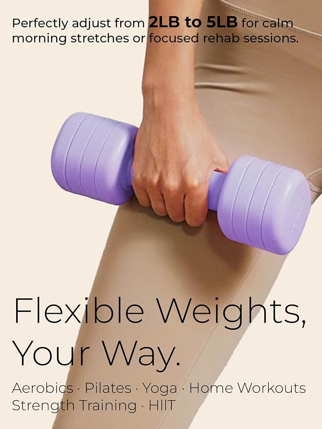 Adjustable Dumbbell Set｜2LB 3LB 4LB 5LB Light Hand Weights for Women｜One-Twist Weight Adjustment｜Non-Slip Curved Grip Handle｜Free Weights for Home Gym, Rehab, Pilates, Yoga, Strength Training