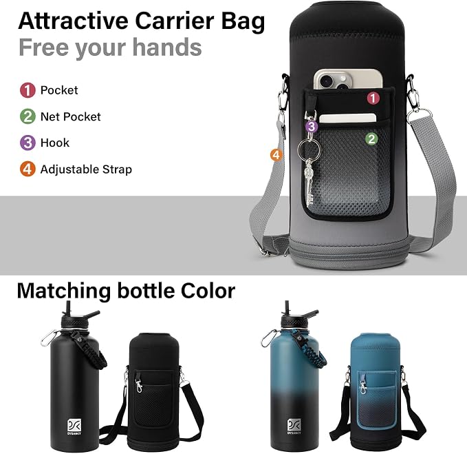 DYSANKY Insulated Water Bottle | Thickened Stainless Steel for Gym and Hiking with Straw, Carrier Bag, Handle Strap | BPA-Free 87 oz