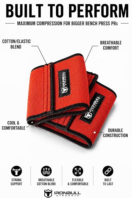 Iron Bull Strength Compression Elbow Sleeves for Lifting (Red, 13.5") - Maximum Compression for Bigger Bench Press PRs