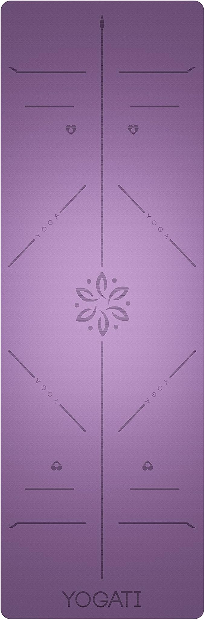 YOGATI® Yoga Mat with Strap with Alignment Lines. Home Workout Mat for Women, Men and Kids. Thick Non Slip Yoga Mat for Pilates and Fitness. Brown, Pink and Purple Yoga Mats