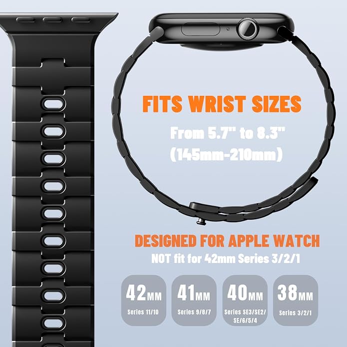 Bandletic Magnetic Silicone Watchband Compatible with All Apple Watch | Strong Magnet Sport Strap for iWatch Ultra 49mm Series 11-1 SE 46mm 45mm 44mm 42mm 41mm 40mm 38mm, Ideal for Men Women