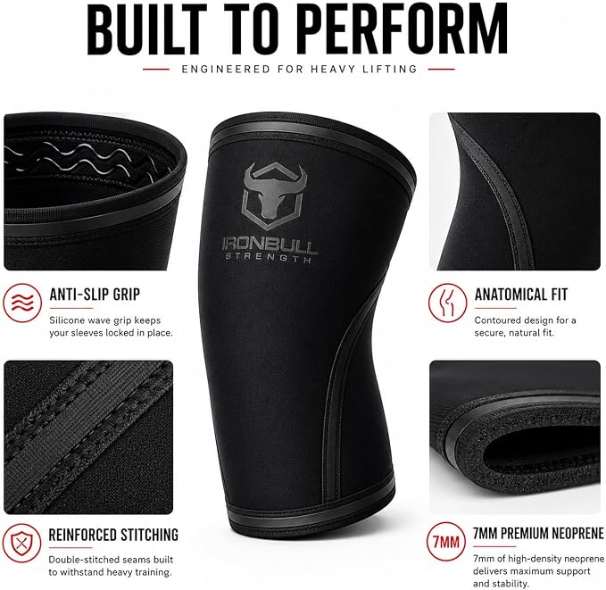 Iron Bull Strength Knee Sleeves 7mm (1 Pair) - Compression Brace & Knee Sleeve For Weightlifting, Powerlifting & Cross Training - Knee Support for Squats - Men & Women