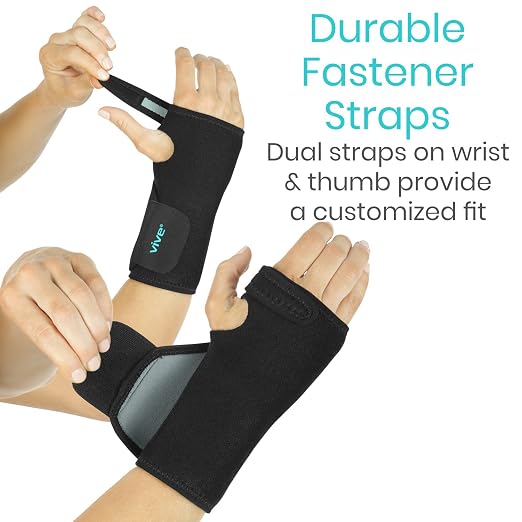 Vive Wrist Brace - Carpal Tunnel Hand Compression Support Wrap for Men | Women, Tendinitis, Bowling, Sports Injuries Pain Relief - Removable Splint - Universal Ergonomic Fit (Black, Left)